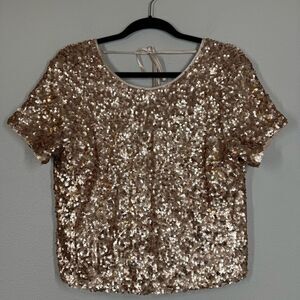 Abercrombie & Fitch Rose Gold Sequin Top Party Shirt Blouse  Women’s Size Small